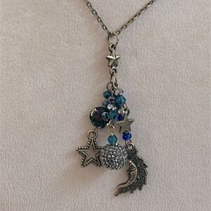 Vintage Moon and Star Charms with Crystals Necklace-Boutique-NWT